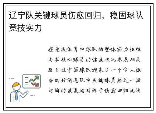 辽宁队关键球员伤愈回归，稳固球队竞技实力